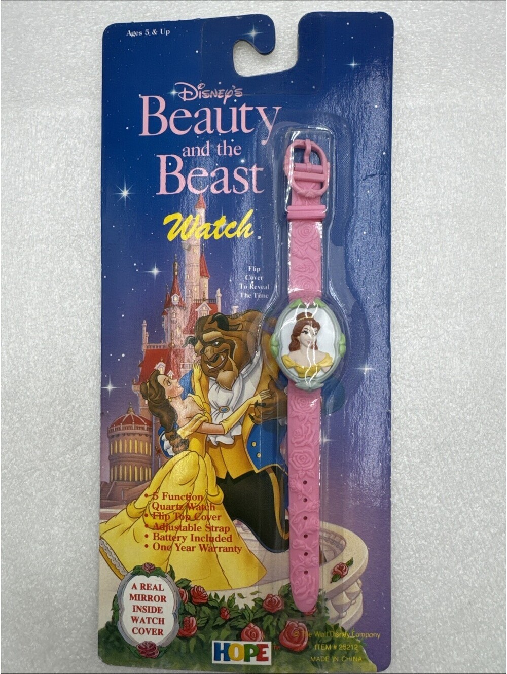 1991 Disney Hope Industries Beauty And The Beast Watch Flip Top Cover Vintage